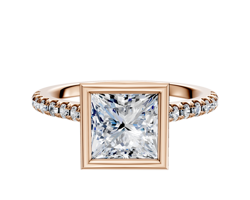 14K Rose Gold Bezel Full Bezel North/South Cathedral Dome 1-Row-Pave 2.5mm Engagement Ring