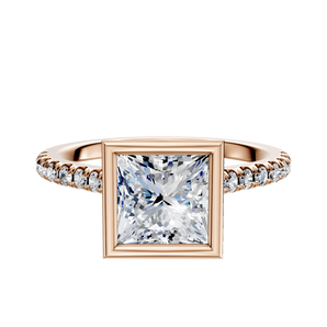 14K Rose Gold Bezel Full Bezel North/South Cathedral Dome 1-Row-Pave 2.5mm Engagement Ring