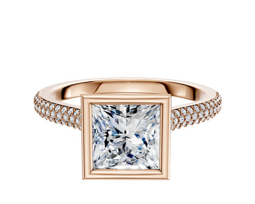 14K Rose Gold Bezel Full Bezel North/South Cathedral Dome 3-Row-Pave 2.0mm Engagement Ring