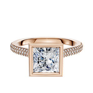14K Rose Gold Bezel Full Bezel North/South Cathedral Dome 3-Row-Pave 2.0mm Engagement Ring