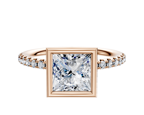 14K Rose Gold Bezel Full Bezel North/South Classic Dome 1-Row-Pave 2.5mm Engagement Ring