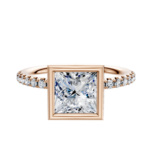 14K Rose Gold Bezel Full Bezel North/South Classic Dome 1-Row-Pave 2.5mm Engagement Ring