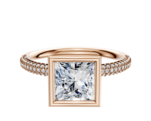 14K Rose Gold Bezel Full Bezel North/South Classic Dome 3-Row-Pave 2.0mm Engagement Ring