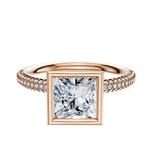 14K Rose Gold Bezel Full Bezel North/South Classic Dome 3-Row-Pave 2.0mm Engagement Ring