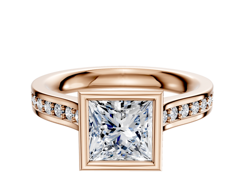 14K Rose Gold Bezel Full Bezel North/South Cathedral Flat 1-Row-Pave 2.5mm Engagement Ring