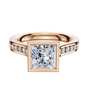 14K Rose Gold Bezel Full Bezel North/South Cathedral Flat 1-Row-Pave 2.5mm Engagement Ring