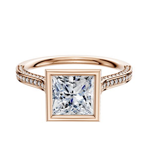 14K Rose Gold Bezel Full Bezel North/South Cathedral Flat 3-Row-Pave 2.0mm Engagement Ring