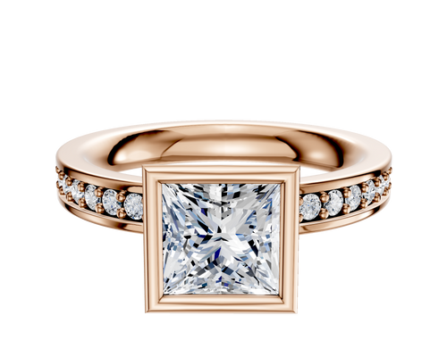 14K Rose Gold Bezel Full Bezel North/South Classic Flat 1-Row-Pave 2.5mm Engagement Ring