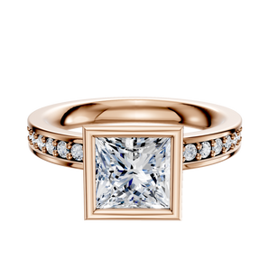 14K Rose Gold Bezel Full Bezel North/South Classic Flat 1-Row-Pave 2.5mm Engagement Ring