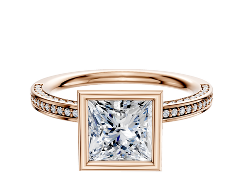 14K Rose Gold Bezel Full Bezel North/South Classic Flat 3-Row-Pave 2.0mm Engagement Ring