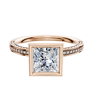 14K Rose Gold Bezel Full Bezel North/South Classic Flat 3-Row-Pave 2.0mm Engagement Ring