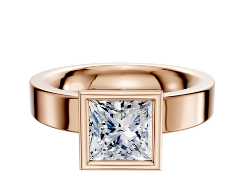 14K Rose Gold Bezel Full Bezel North/South Classic Flat 4.0mm Engagement Ring