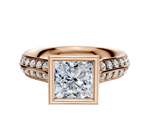 14K Rose Gold Bezel Full Bezel North/South Cathedral Knife Edge 1-Row-Pave 2.5mm Engagement Ring