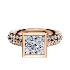 14K Rose Gold Bezel Full Bezel North/South Cathedral Knife Edge 1-Row-Pave 2.5mm Engagement Ring