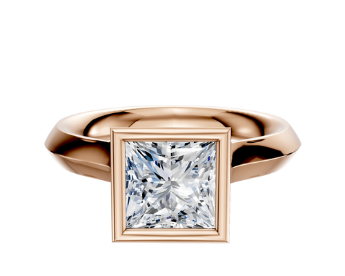 14K Rose Gold Bezel Full Bezel North/South Cathedral Knife Edge 3.0mm Engagement Ring