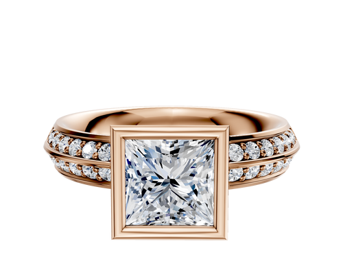 14K Rose Gold Bezel Full Bezel North/South Classic Knife Edge 1-Row-Pave 2.5mm Engagement Ring