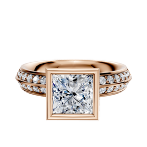 14K Rose Gold Bezel Full Bezel North/South Classic Knife Edge 1-Row-Pave 2.5mm Engagement Ring