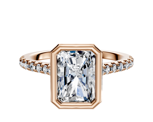 14K Rose Gold Bezel Full Bezel North/South Cathedral Dome 1-Row-Pave 2.5mm Engagement Ring