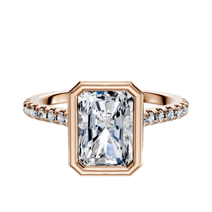 14K Rose Gold Bezel Full Bezel North/South Cathedral Dome 1-Row-Pave 2.5mm Engagement Ring