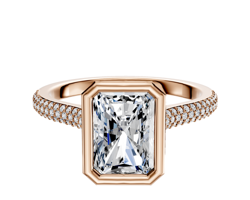 14K Rose Gold Bezel Full Bezel North/South Cathedral Dome 3-Row-Pave 2.0mm Engagement Ring