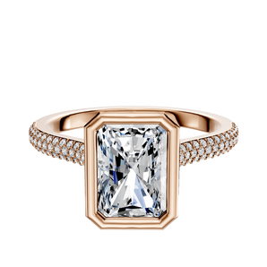 14K Rose Gold Bezel Full Bezel North/South Cathedral Dome 3-Row-Pave 2.0mm Engagement Ring