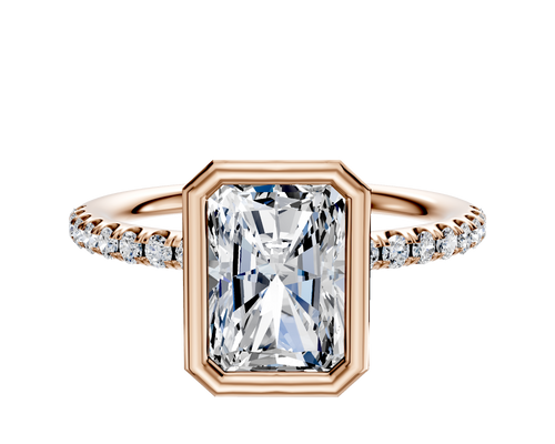 14K Rose Gold Bezel Full Bezel North/South Classic Dome 1-Row-Pave 2.5mm Engagement Ring
