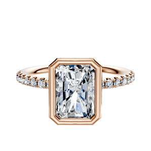 14K Rose Gold Bezel Full Bezel North/South Classic Dome 1-Row-Pave 2.5mm Engagement Ring