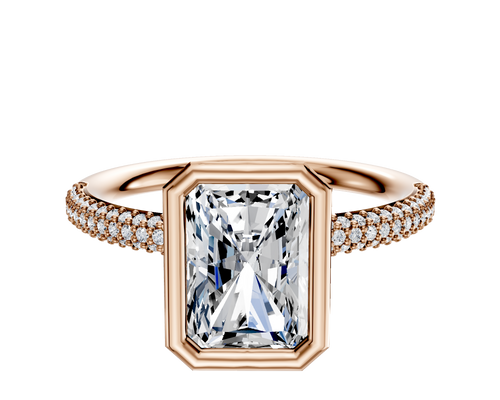 14K Rose Gold Bezel Full Bezel North/South Classic Dome 3-Row-Pave 2.0mm Engagement Ring