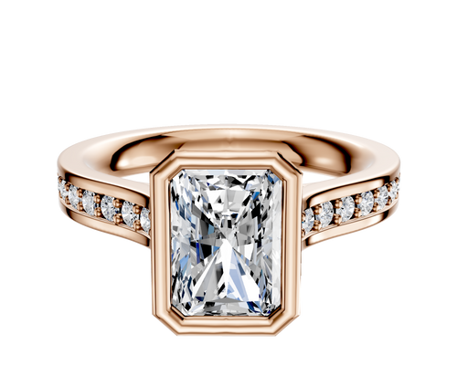 14K Rose Gold Bezel Full Bezel North/South Cathedral Flat 1-Row-Pave 2.5mm Engagement Ring
