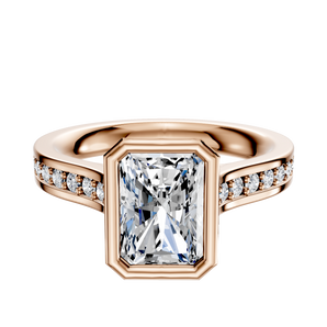 14K Rose Gold Bezel Full Bezel North/South Cathedral Flat 1-Row-Pave 2.5mm Engagement Ring