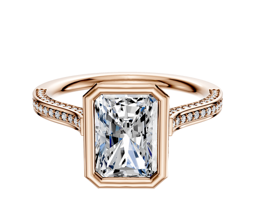 14K Rose Gold Bezel Full Bezel North/South Cathedral Flat 3-Row-Pave 2.0mm Engagement Ring