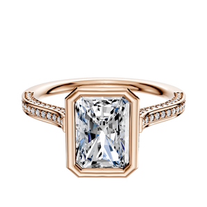 14K Rose Gold Bezel Full Bezel North/South Cathedral Flat 3-Row-Pave 2.0mm Engagement Ring