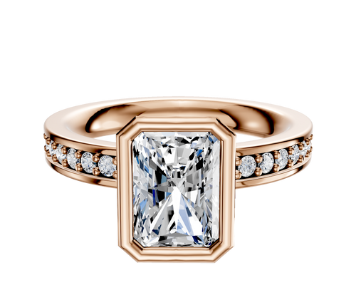 14K Rose Gold Bezel Full Bezel North/South Classic Flat 1-Row-Pave 2.5mm Engagement Ring