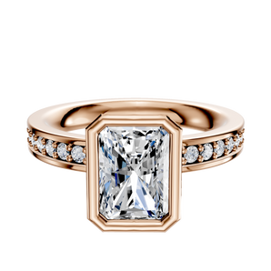 14K Rose Gold Bezel Full Bezel North/South Classic Flat 1-Row-Pave 2.5mm Engagement Ring