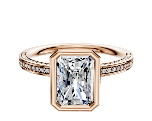 14K Rose Gold Bezel Full Bezel North/South Classic Flat 3-Row-Pave 2.0mm Engagement Ring