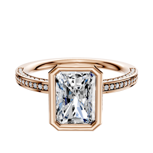 14K Rose Gold Bezel Full Bezel North/South Classic Flat 3-Row-Pave 2.0mm Engagement Ring