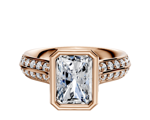 14K Rose Gold Bezel Full Bezel North/South Cathedral Knife Edge 1-Row-Pave 2.5mm Engagement Ring