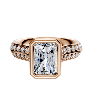 14K Rose Gold Bezel Full Bezel North/South Cathedral Knife Edge 1-Row-Pave 2.5mm Engagement Ring