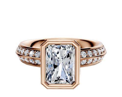 14K Rose Gold Bezel Full Bezel North/South Classic Knife Edge 1-Row-Pave 2.5mm Engagement Ring