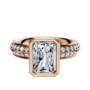 14K Rose Gold Bezel Full Bezel North/South Classic Knife Edge 1-Row-Pave 2.5mm Engagement Ring