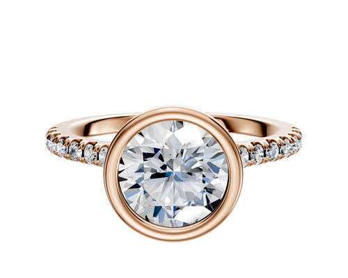 14K Rose Gold Bezel Full Bezel North/South Cathedral Dome 1-Row-Pave 2.5mm Engagement Ring