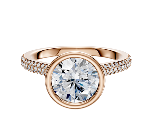 14K Rose Gold Bezel Full Bezel North/South Cathedral Dome 3-Row-Pave 2.0mm Engagement Ring