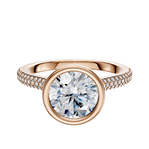 14K Rose Gold Bezel Full Bezel North/South Cathedral Dome 3-Row-Pave 2.0mm Engagement Ring