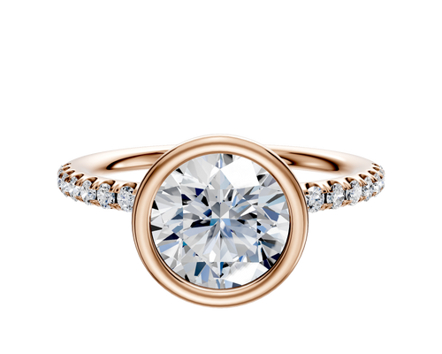 14K Rose Gold Bezel Full Bezel North/South Classic Dome 1-Row-Pave 2.5mm Engagement Ring