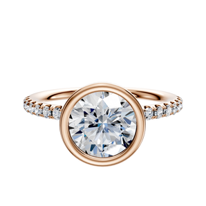 14K Rose Gold Bezel Full Bezel North/South Classic Dome 1-Row-Pave 2.5mm Engagement Ring