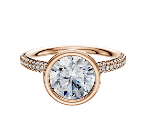 14K Rose Gold Bezel Full Bezel North/South Classic Dome 3-Row-Pave 2.0mm Engagement Ring