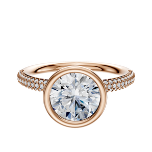 14K Rose Gold Bezel Full Bezel North/South Classic Dome 3-Row-Pave 2.0mm Engagement Ring