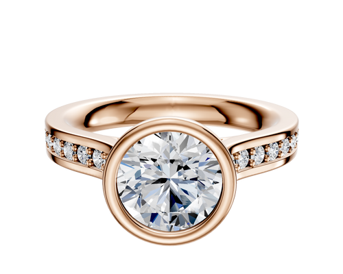 14K Rose Gold Bezel Full Bezel North/South Cathedral Flat 1-Row-Pave 2.5mm Engagement Ring