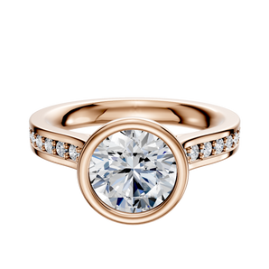 14K Rose Gold Bezel Full Bezel North/South Cathedral Flat 1-Row-Pave 2.5mm Engagement Ring