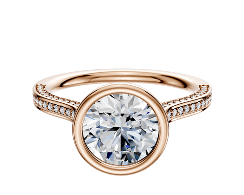 14K Rose Gold Bezel Full Bezel North/South Cathedral Flat 3-Row-Pave 2.0mm Engagement Ring